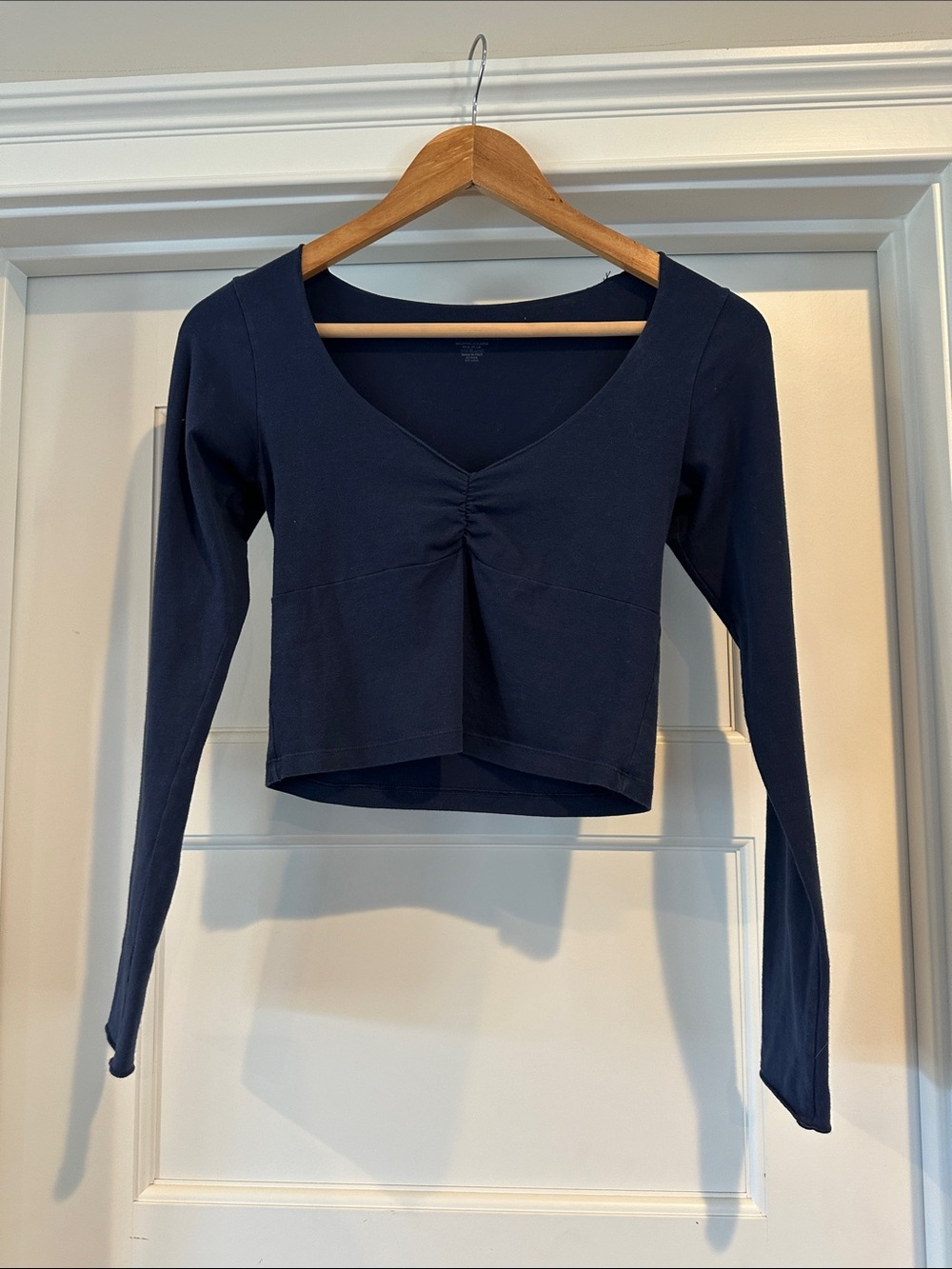 Brandy Melville Navy Long Sleeve Cropped V-Neck Top